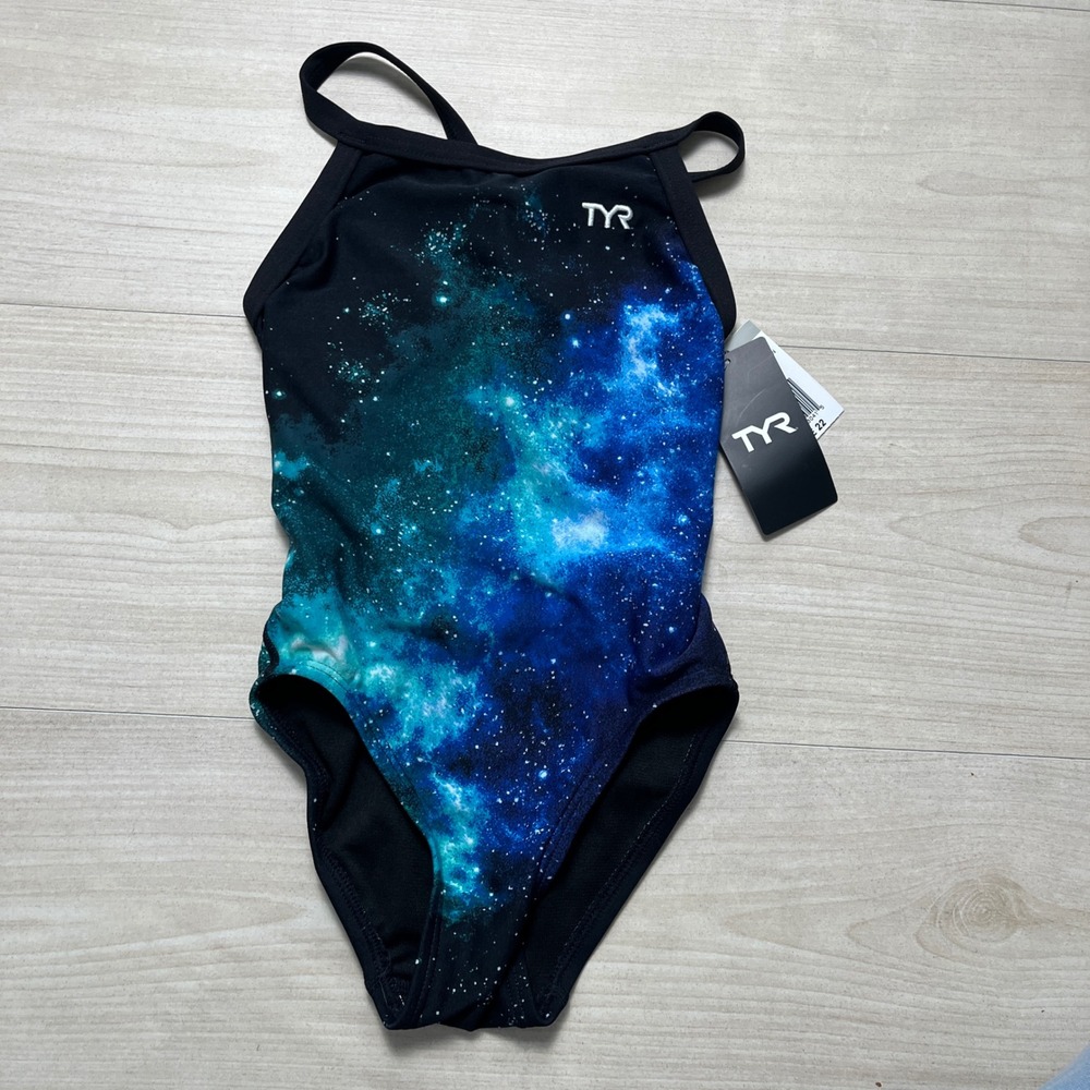 TYR Girls Durafast Elite Diamondfit Starbone Galaxy Swimsuit BlueGreen Sz 22 NWT